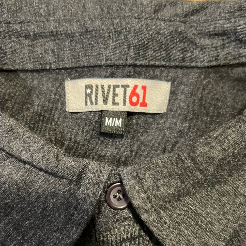 NWOT - RIVET61 Classic Gray Polo Shirt with Embroidered Chest Design - Picture 2 of 7